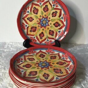 Pottery Barn Melamine Plates 9” Rustic Set of 9 Cottagecore Beach Boho Picnic